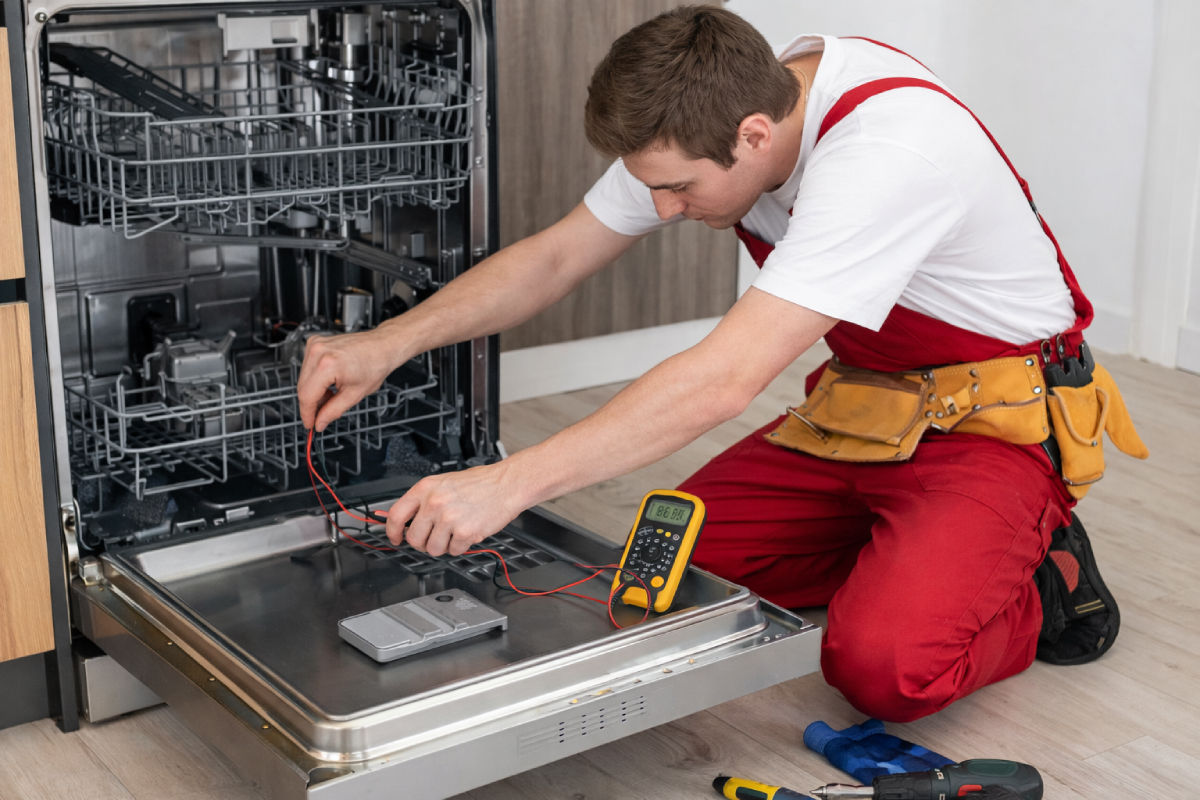 Hatay bulaşık makinesi servisi ustası evde arızalı cihazı tamir ederken